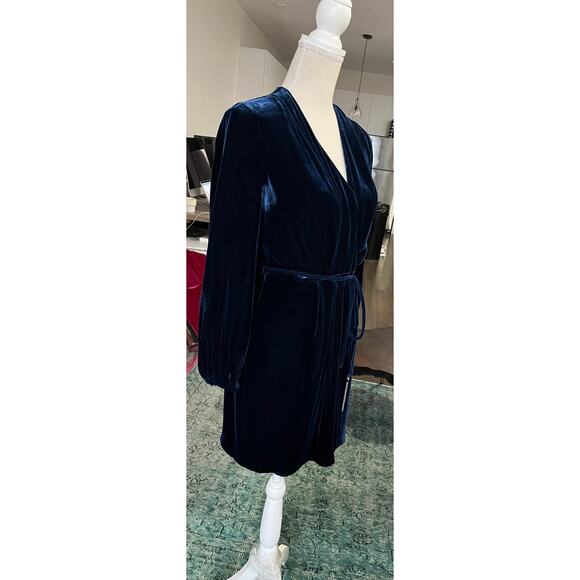 Whistles Lavone Silk Mix Velvet Wrap Mini Dress Dark Blue with tassels Sz 4 $379 - Picture 16 of 16